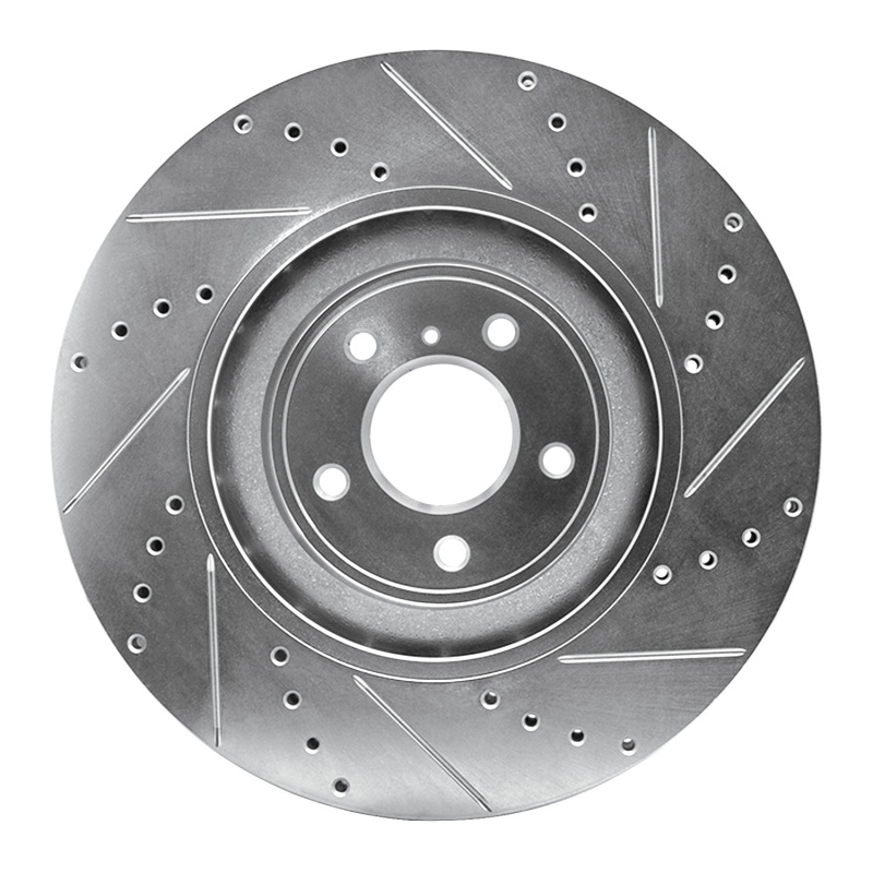 Infiniti Q50 Brake Rotor (1) - Front Left - R1 Concepts - Drilled & Slotted - Silver - `08-`25